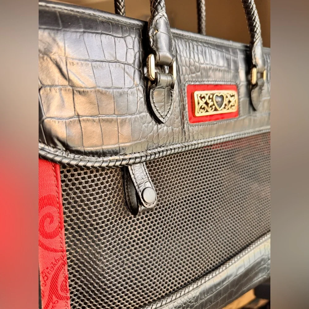 BRIGHTON Black and Red Faux Crocodile Skin Pet Dog Carrier Bag Vintage Luxury